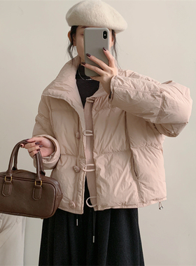 初吾家25冬季新款韩系针织拼接盘口立领短款羽绒服小个子外套女