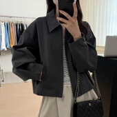 宽松机车夹克外套 韩系复古翻领皮衣女短款 初吾家2026春季 新款