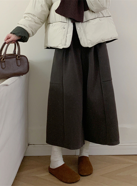 初吾家25冬季新款日系高腰显瘦加厚保暖百搭八分裤毛呢阔腿裤女