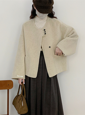 初吾家25冬新款双面呢小个子短款羊毛大衣日系显瘦毛呢上衣外套女