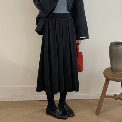 2025秋冬新款日系毛呢百褶半身裙