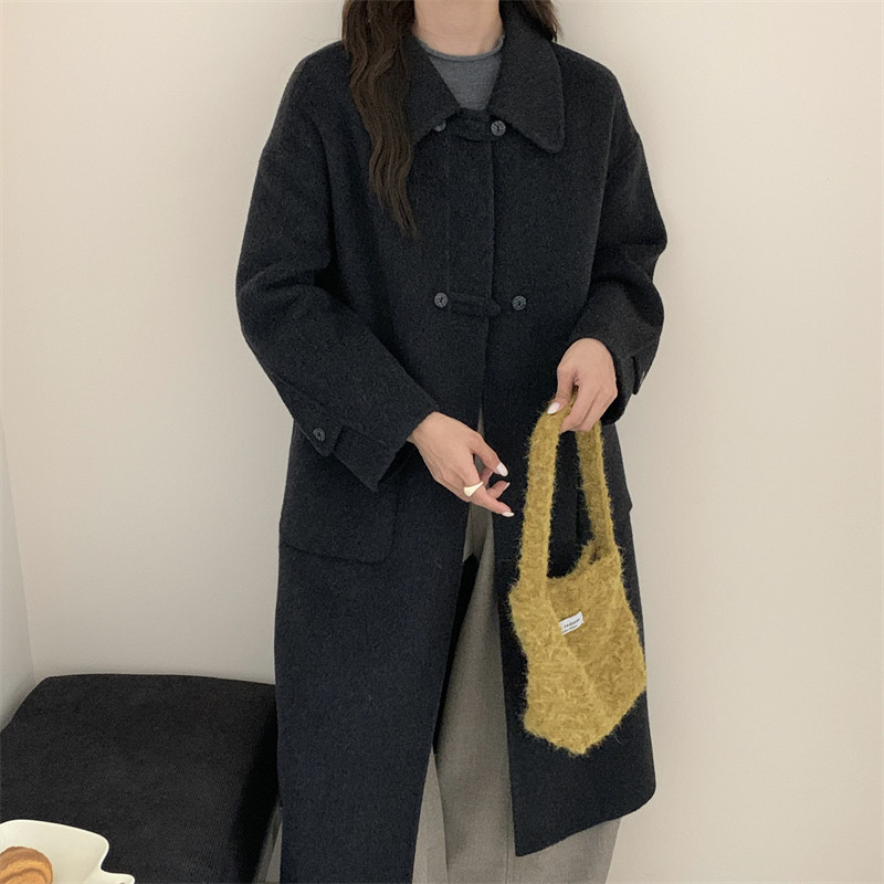 韩系双面羊毛中长大衣女