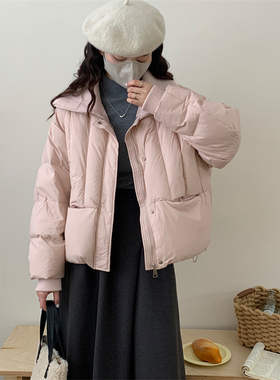 初吾家25冬新款针织翻领拼接白鸭绒短款羽绒服小个子韩版外套上衣