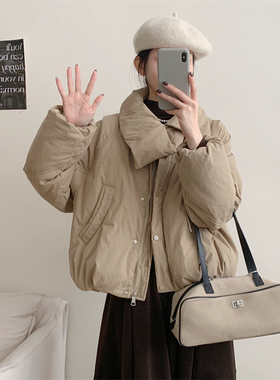 初吾家25冬季新款韩系设计款领口不规则90白鸭绒花苞短款羽绒服女