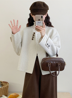 初吾家2025秋冬季新款双面呢羊毛大衣短款日系毛呢保暖外套显瘦女