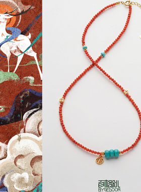 天然南红柿子红小米珠细项链女