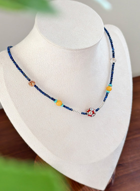 天然方块青金石蜜蜡招财项链女