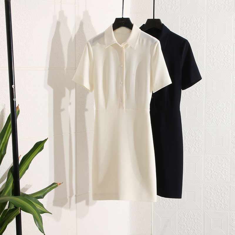 尾货 可咸可甜简约时尚款 三醋酸收腰短袖翻领短款连衣裙 2023春