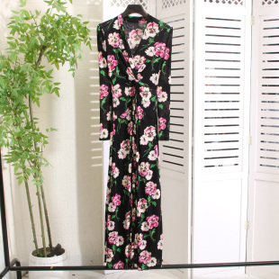 原纱 四面弹力三色堇花束图案裹身裙连衣裙秋冬新 报关jin口面料