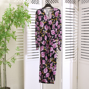 纯正尾~客供面料！复古浪漫气息 绽放性感舒适半围裹式连衣裙长裙