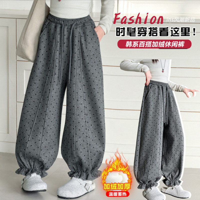 女童加绒波点花苞裤中大童秋冬装超好看一体绒裤子童装洋气阔腿裤,童装/婴儿装/亲子装,裤子,淘宝优惠券,粉丝福利购,淘宝优惠卷