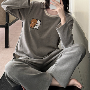 一二布布睡衣女款春秋季德绒长袖长裤秋冬季磨毛家居服套装带胸垫