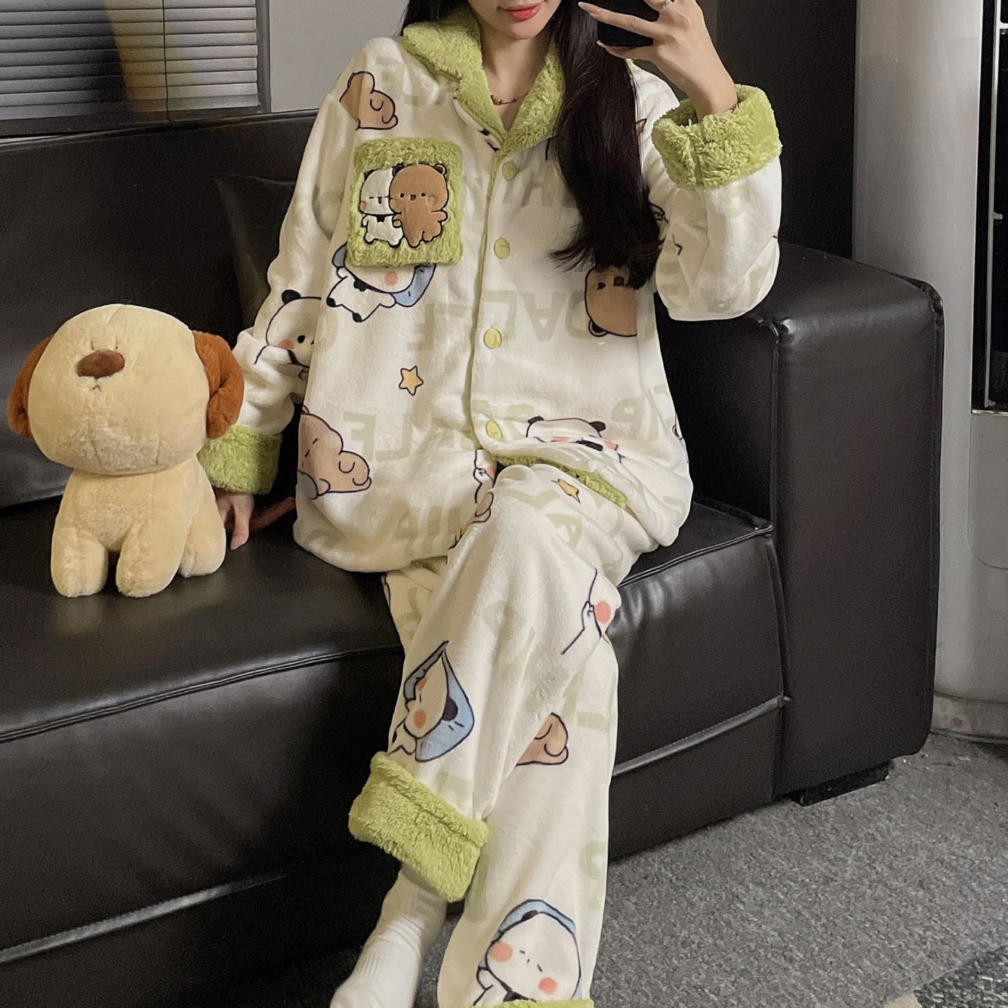 一二布布睡衣女款秋冬季加绒套装