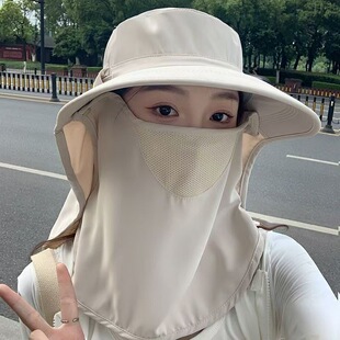全方位防晒面罩透气护颈一体遮脸遮阳帽防紫外线户外面罩女生 夏季