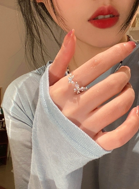 高级感水晶满钻蝴蝶戒指女小众设计轻奢锆石开口个性时尚指环潮
