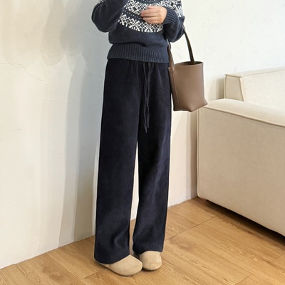 大妍小个子【满分裤】冬季简约百搭显瘦磨毛窄版直筒裤9380