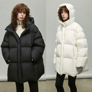 【清仓原985】轻柔重磅云朵感中长款保暖90白鸭绒龟背连帽羽绒服