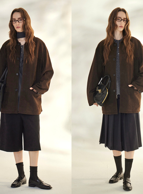 【清仓】极简ROW风进口头层绒面绵羊皮复古美拉德真皮皮衣外套