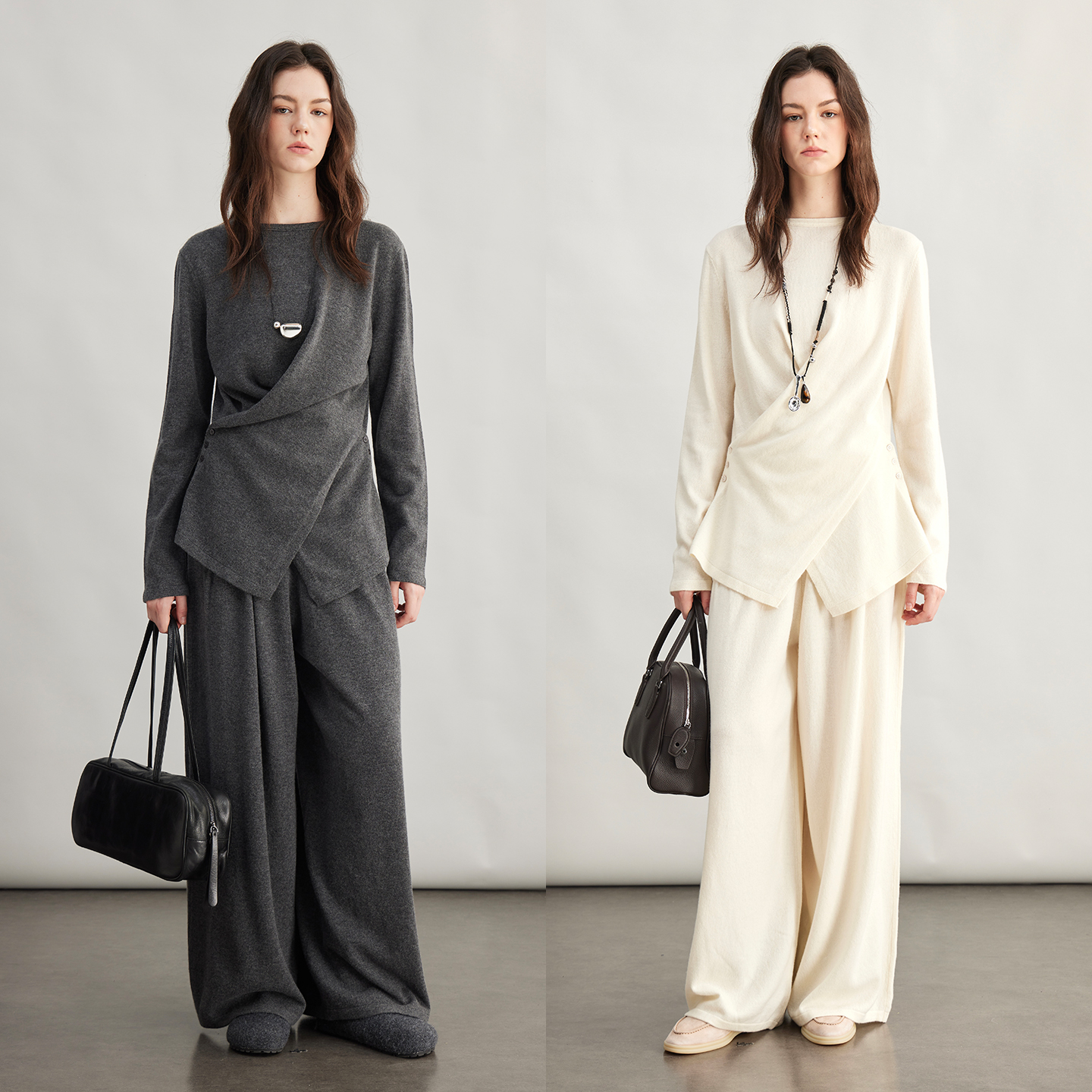 羊毛设计感复古交叉长袖裤子套装