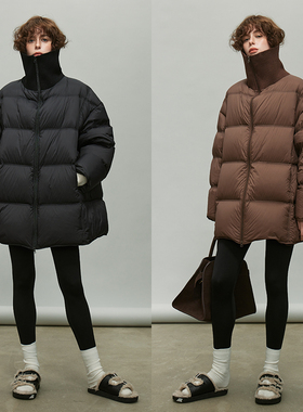 【清仓原985】针织领拼接90白鸭绒中长款小个子A版加厚无胆羽绒服