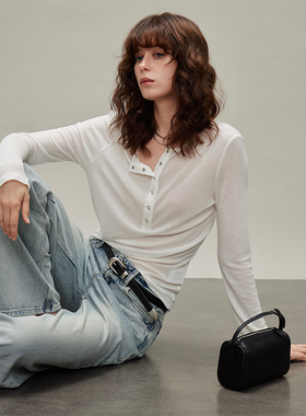 3ONE 超细天丝羊毛细腻裸感_V领设计感上衣  百搭ROW风极简防晒衣