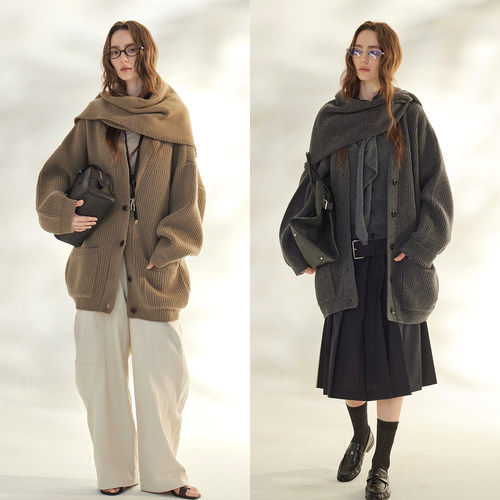 3ONE慵懒风加厚宽松毛衣开衫外套