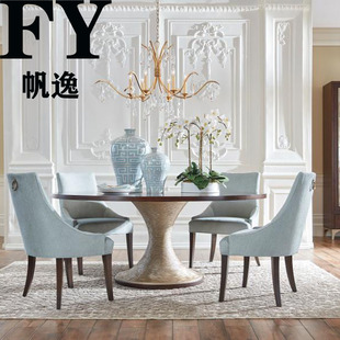 美式实木餐桌圆形客厅家用美克同款美家雕花法式复古美式乡村餐桌