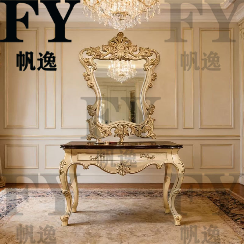 美式欧林斯梳妆台欧式实木梳妆台带镜雕花装饰法式宫廷风化妆桌