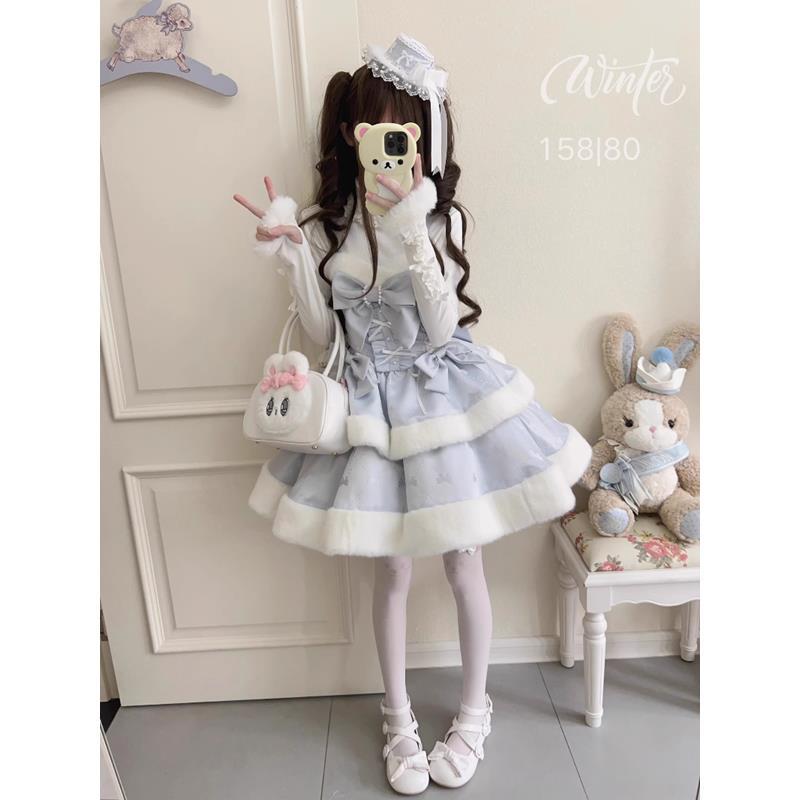 原创洛丽塔毛绒连衣裙重工蝴蝶洋装萝莉lolita