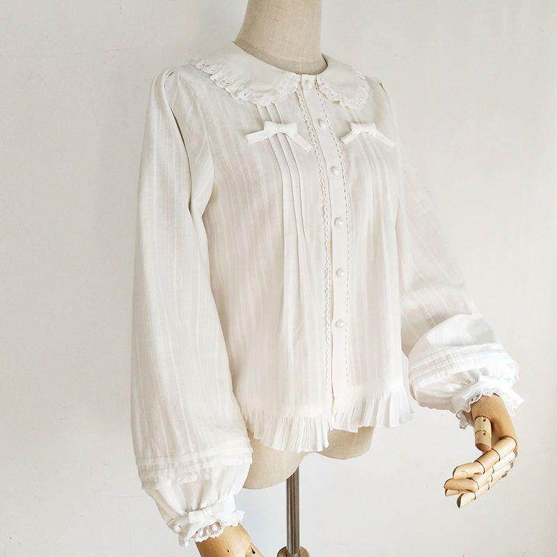 加绒加厚lolita内搭衬衫娃娃领短袖百搭长袖衬衫保暖打底衫