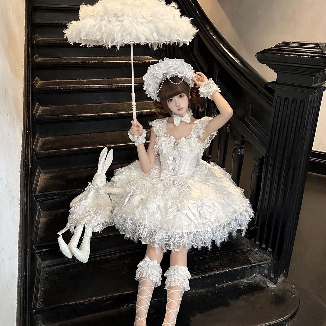 云端雪羽白茶少女夏洛丽塔jsk裙