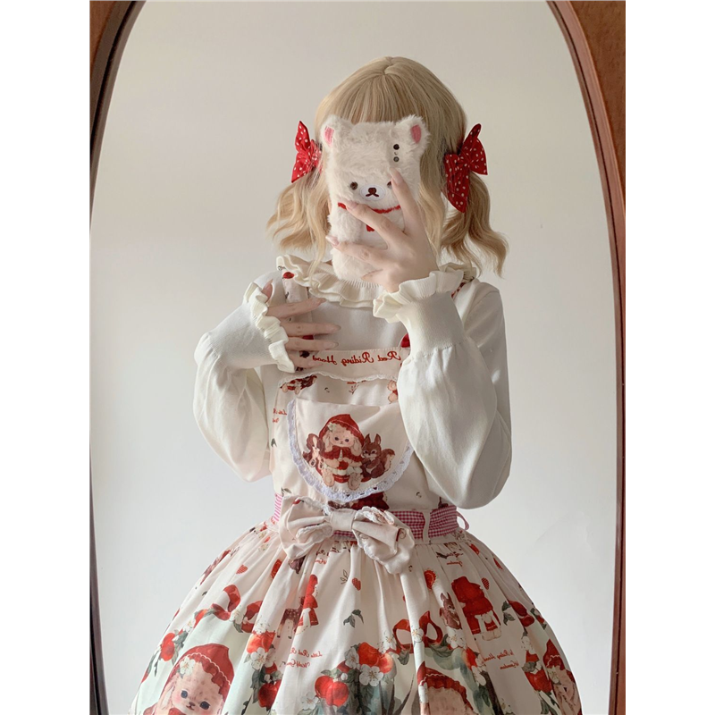 现货洛丽塔花边圆领套头长袖lolita内搭打底衫针织毛衣女秋冬上衣