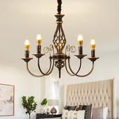 美式 乡村复古吊灯客厅餐厅卧室书房轻奢铁艺欧式 蜡烛全光谱护眼灯