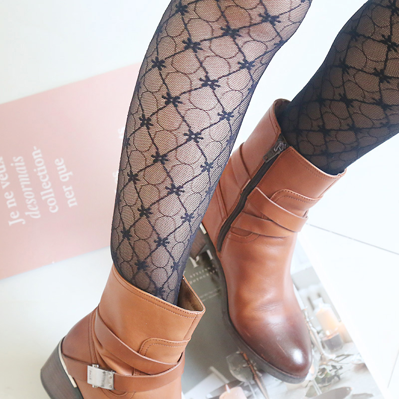 复古菱形交错纹显瘦丝袜法式黑丝