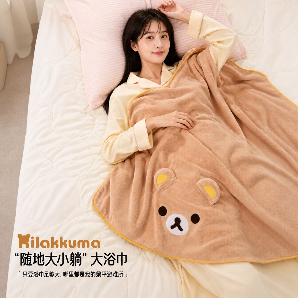 正版轻松熊浴巾毛巾珊瑚绒卡通可爱干发帽成人洗澡巾女孩家用洗头