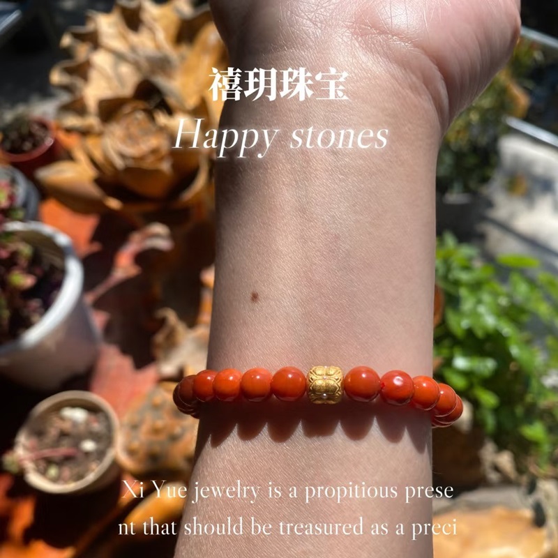 天然南红手串单圈满肉柿子红本命年祈福转运珠玛瑙手链女款无染色