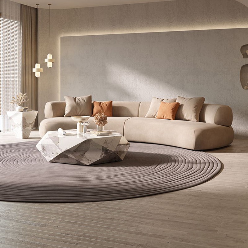 现代轻奢简约侘寂风磨砂科技布弧形沙发意式创意客厅布艺沙发组合