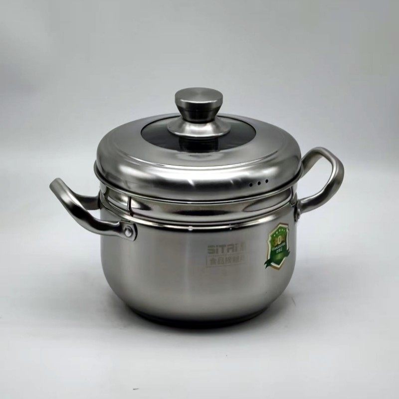 家用304不锈钢日式汤锅一体成型锅底加厚加深煮面煮饺大锅22-30cm