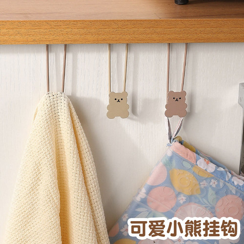 创意小熊柜门挂钩橱柜门卡通置物架挂衣架免打孔宿舍挂衣钩门后