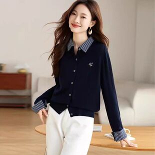 设计感小众超好看衬衫领假两件韩系2025春秋新款洋气别致漂亮毛衣