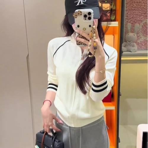 韩系氛围感穿搭拉链长袖针织开衫女早秋季宽松慵懒高级感毛衣外套