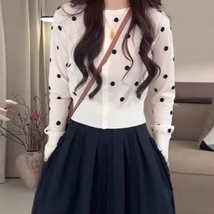 高级感波点针织衫开衫长袖女装秋季2025新款大码胖MM修身显瘦上衣