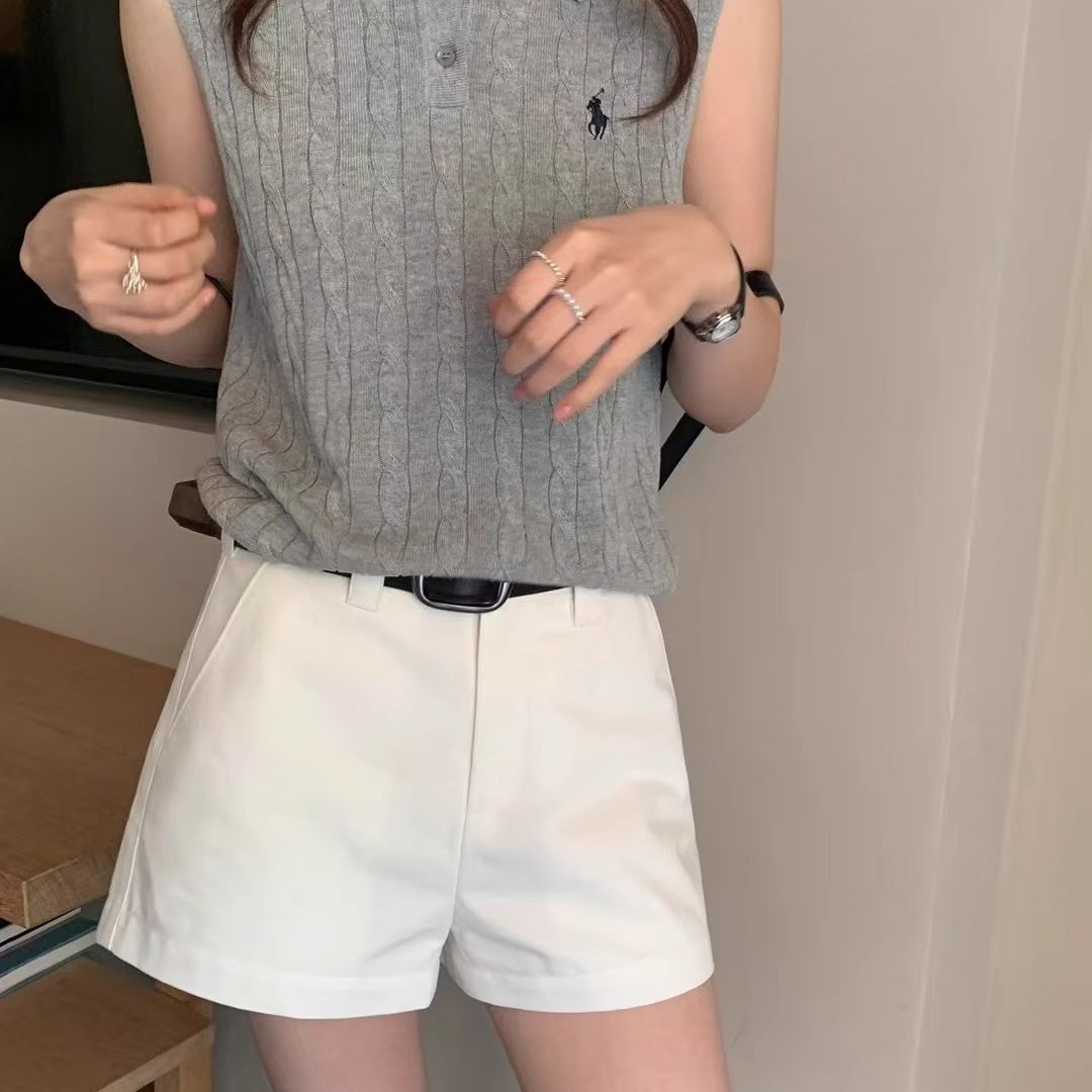 时尚法式简约刺绣麻花polo领薄款针织马甲背心女夏季通勤无袖上衣
