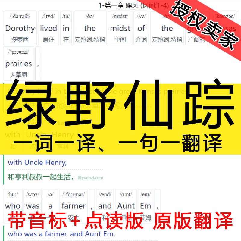 绿野仙踪中小学初中英语课外读物推荐带音标词义电子版英汉中翻译