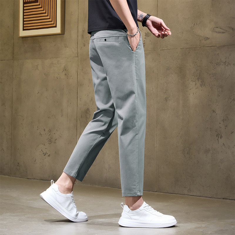夏季薄款小个子显高八分裤小直筒冰丝九分裤男士休闲裤百搭裤子男