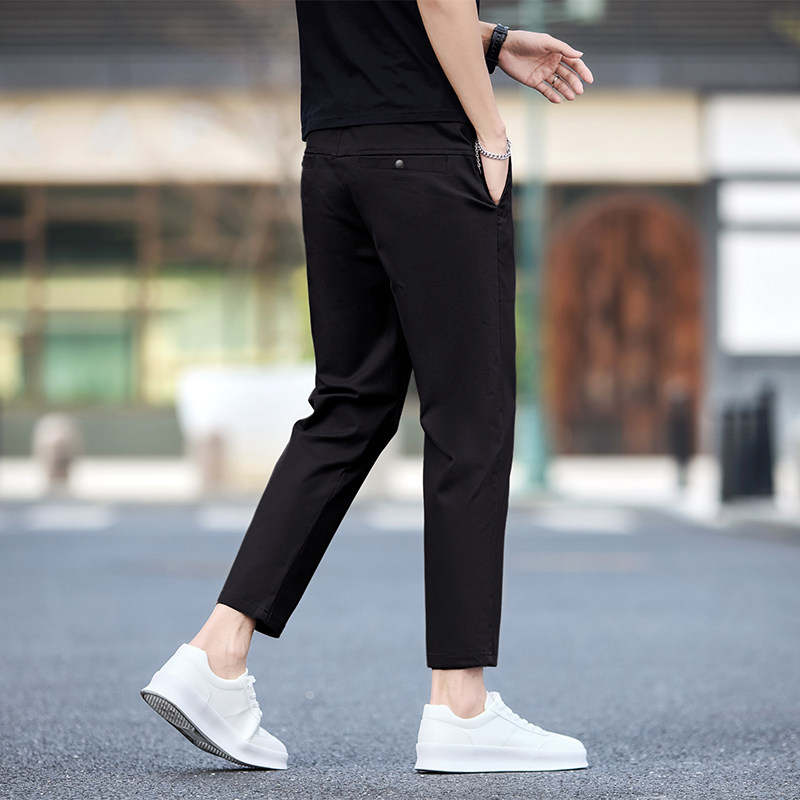 夏季薄款小直筒冰丝九分裤男士休闲裤百搭裤子男小个子显高八分裤