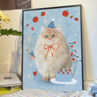 猫咪狗狗宠物肖像手绘装饰画像照片拼图定制送纪念品创意生日礼物