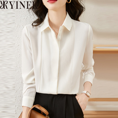 正品宽松休闲长袖桑蚕丝褶皱衬衫