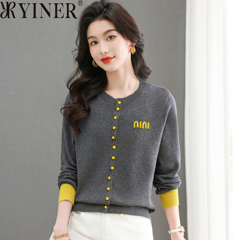 音儿美地女装清仓折扣拼色羊毛针织毛衣春季款小香风立体感短开衫