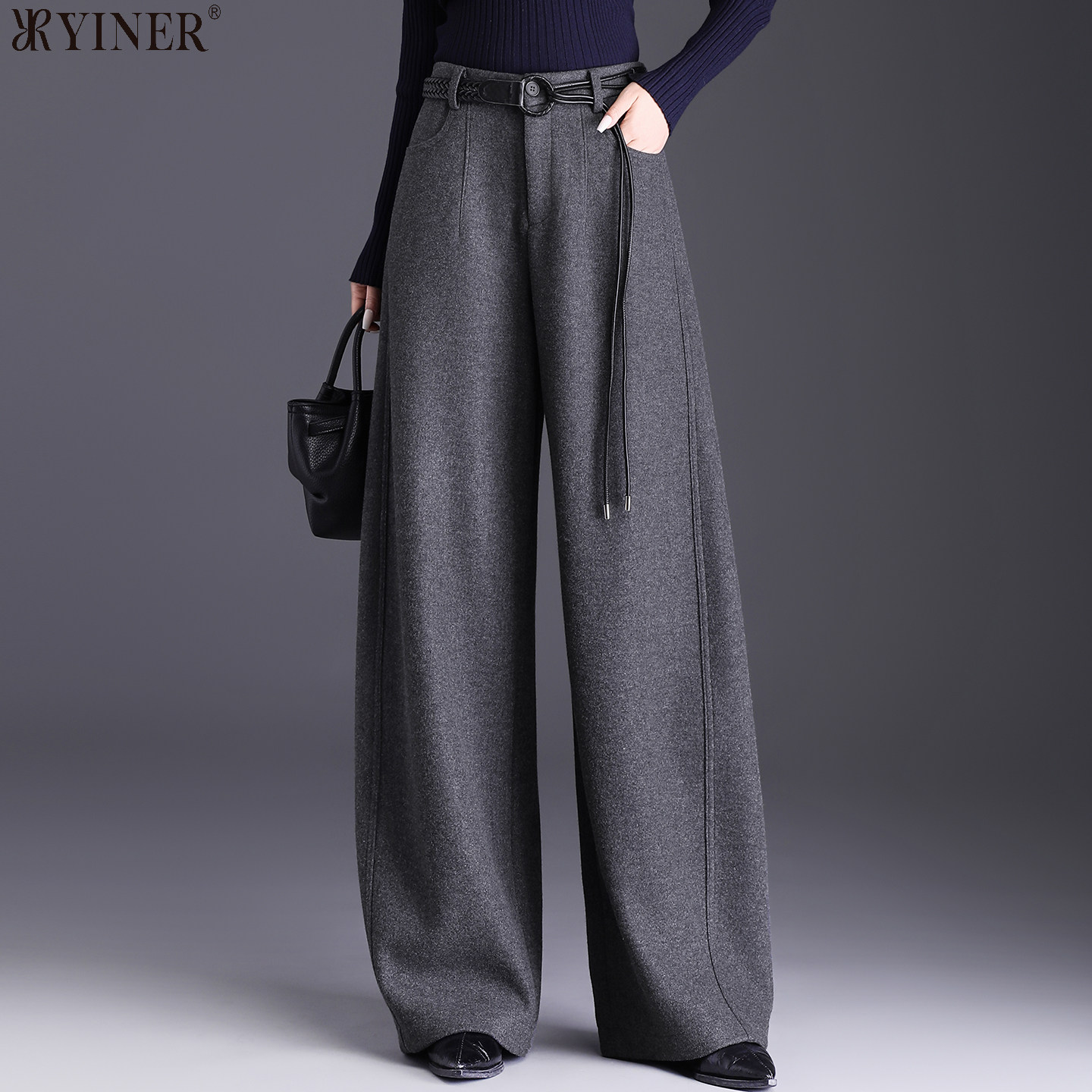 音儿美地女装清仓折扣羊毛休闲阔腿裤25冬季新款简约百搭高腰长裤